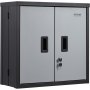 VEVOR foldable wall cabinet with grey doors, black frame, and secure locking system with keys.