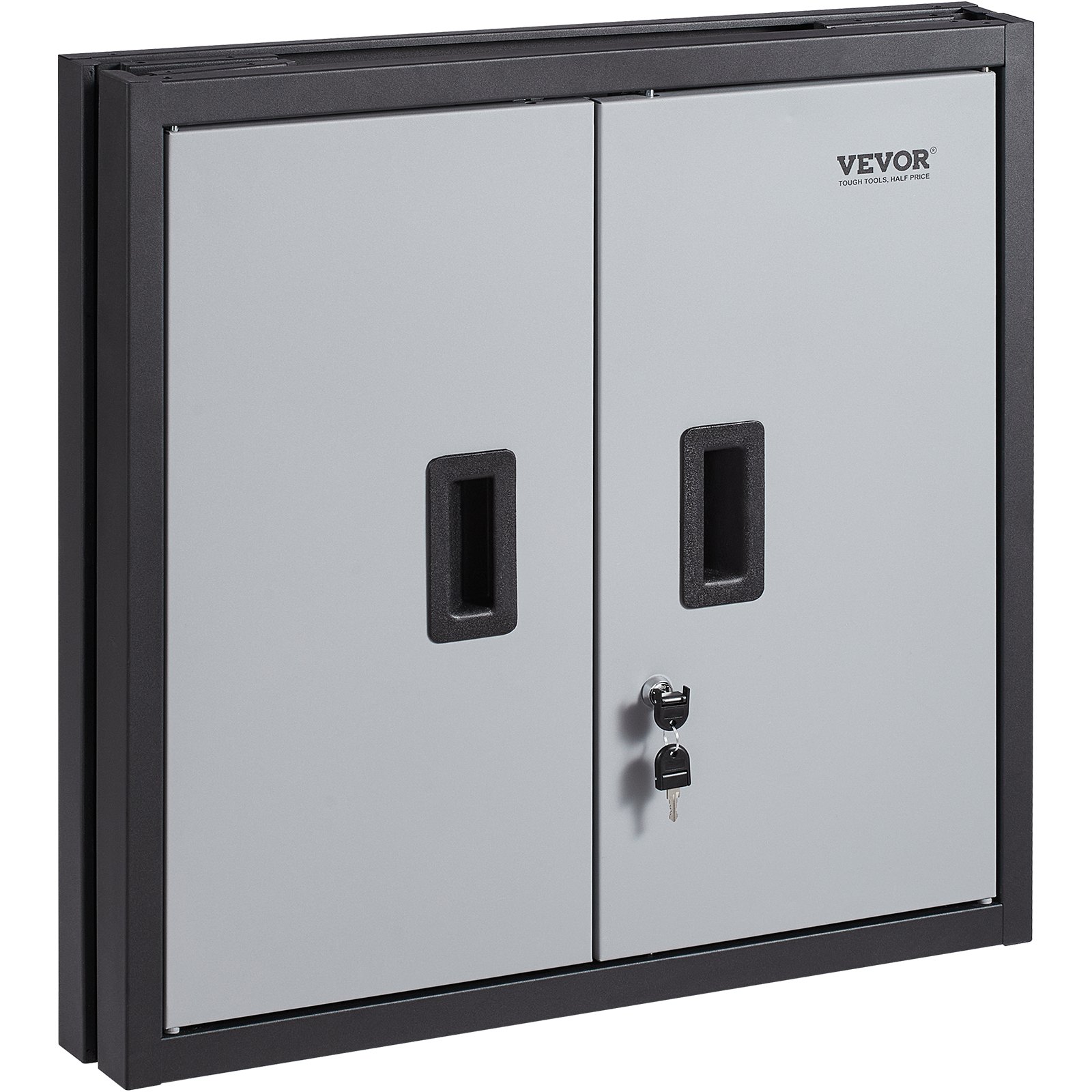 VEVOR foldable wall cabinet with lockable double doors, gray finish, and black frame.