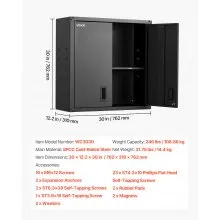 VEVOR Metal Wall Cabinet 30 inch Wall Mounted Cabinet with Adjustable Shelf