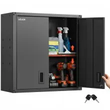 VEVOR Metal Wall Cabinet, 30W x 12.2D x 30H Inch, Steel Floating Hanging Storage Cabinet with Locking Doors and Adjustable Shelf for Garage, Basement, Kitchen, Warehouse Assembly Required, Black