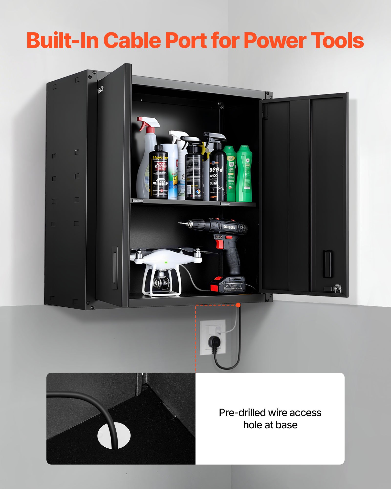 VEVOR Metal Wall Cabinet, 76.2W x 31D x 76.2H cm, Steel Floating Hanging Storage Cabinet with Locking Doors and Adjustable Shelf for Garage, Basement, Kitchen, Warehouse Assembly Required, Black