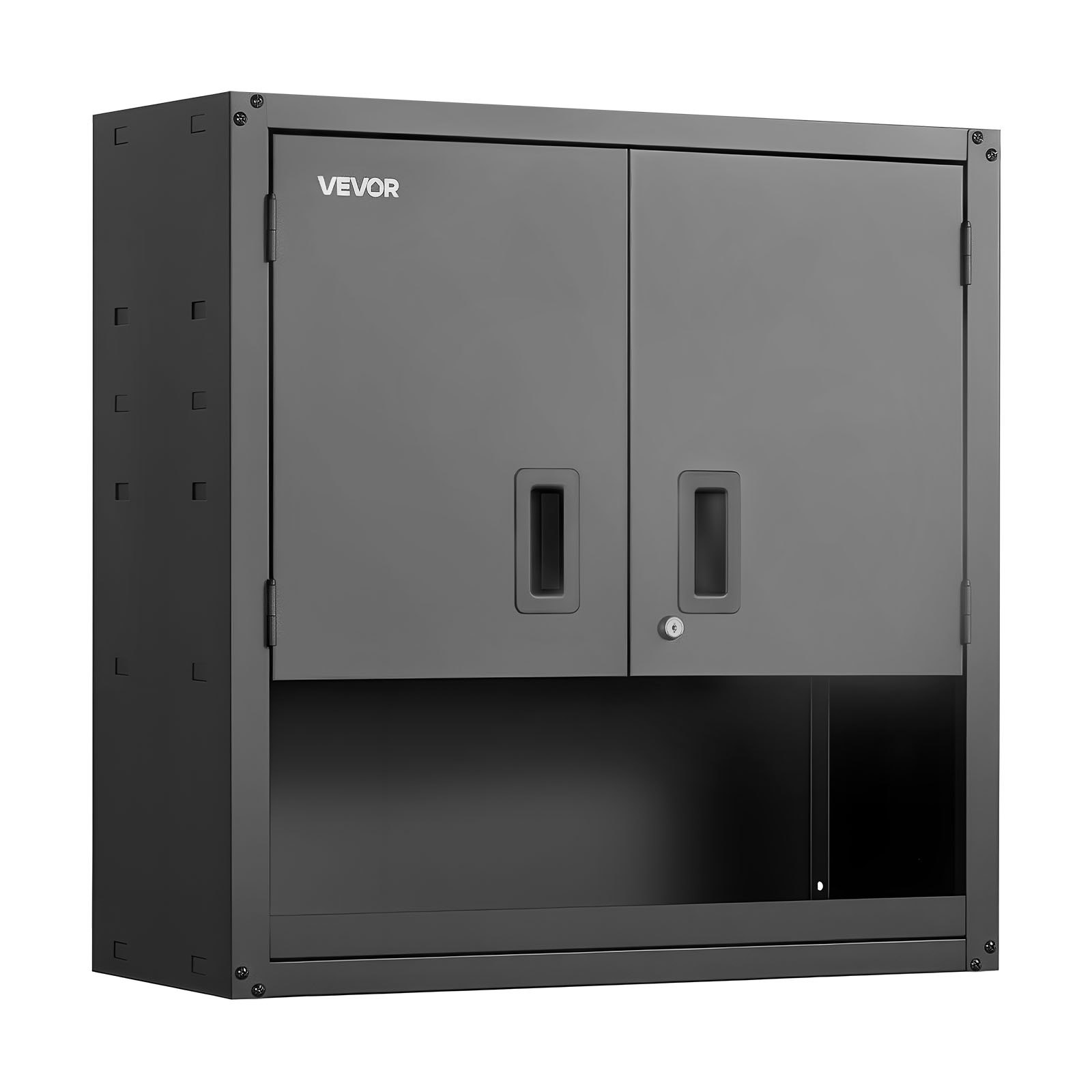 VEVOR Metal Wall Cabinet, 76.2W x 30.5D x 76.2H Inch, Steel Floating Hanging Storage Cabinet with Locking Doors and Adjustable Shelf for Garage, Basement, Kitchen, Warehouse Assembly Required, Black