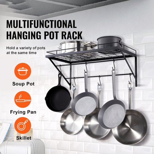 VEVOR Pot Rack Wall Mounted, 24 inch Pot and Pan Hanging Rack, Pot