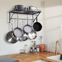 VEVOR Pot Rack Wall Mounted 24in Pot and Pan Hanging Rack with 12 S Hooks 55 lbs