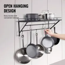 VEVOR Pot Rack Wall Mounted, 24 inch Pot and Pan Hanging Rack, Pot and Pan Hanger with 12 S Hooks, 55 lbs Loading Weight, Ideal for Pans, Utensils, Cookware in Kitchen