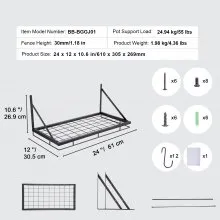 VEVOR Pot Rack Wall Mounted, 24 inch Pot and Pan Hanging Rack, Pot and Pan Hanger with 12 S Hooks, 55 lbs Loading Weight, Ideal for Pans, Utensils, Cookware in Kitchen