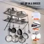 VEVOR Pot Rack Wall Mounted, 30 inch Pot and Pan Hanging Rack, Pot and Pan Hanger with 12 S Hooks, 55 lbs Loading Weight, Ideal for Pans, Utensils, Cookware in Kitchen