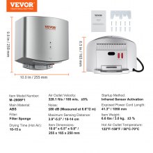 VEVOR Heavy Duty Commercial Hand Dryer, 1400W Automatic High Speed ABS Warm Wind Hand Blower, 220V-240V & Built-In Filter Sponge & Low Noise & Effortless Installation, Compliant for Industry Home
