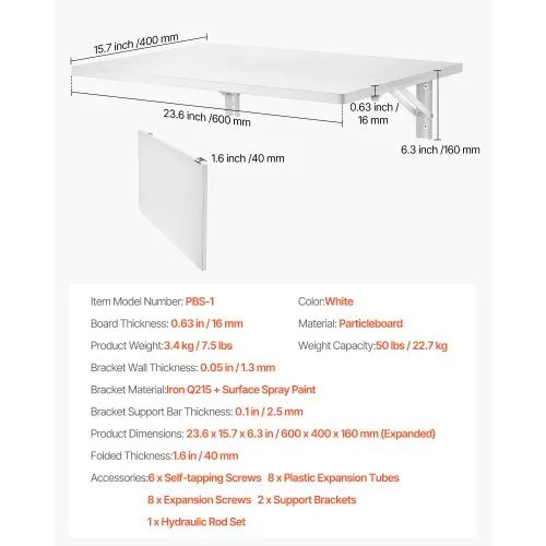VEVOR Wall Mounted Folding Table, x inches Wall Mount