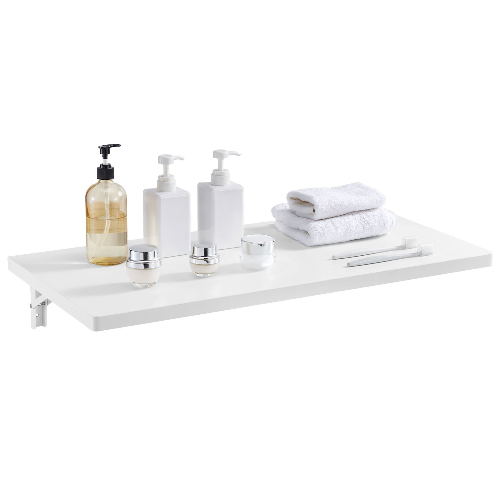 VEVOR Wall Mounted Folding Table, 31.5 x 15.7 inches Wall Mount Table, Floating Desk with Iron Bracket, Fold Down Desk for Small Spaces, Home Office, Dining, Laundry Room, Kitchen, Bar, White