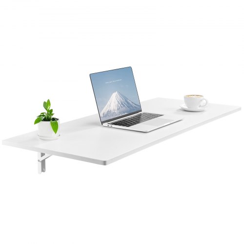 VEVOR Wall Mounted Folding Table, 43.3 x 18 inches Wall Mount Table, Floating Desk with Iron Bracket, Fold Down Desk for Small Spaces, Home Office, Dining, Laundry Room, Kitchen, Bar, White