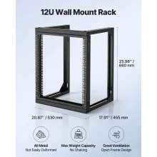 VEVOR 12U Wall Mount Server Rack, 150 lbs Max Load Capacity, Open Frame Network Rack with 180 Degrees Gate Swing, Carbon Steel, for 19-Inch IT Network Equipment & AV Devices Computer Server, Black
