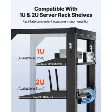 VEVOR 15U Wall Mount Server Rack, 150 lbs Max Load Capacity, Open Frame Network Rack with 180 Degrees Gate Swing, Carbon Steel, for 19-Inch IT Network Equipment & AV Devices Computer Server, Black