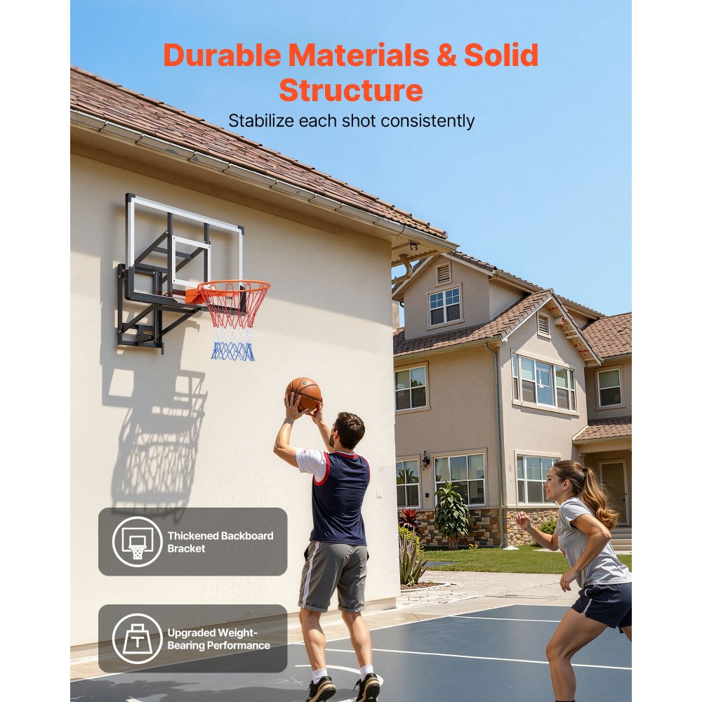 VEVOR Wall Mount Basketball Hoop, 54-inch PC Backboard Mounted Basketball Hoop Outdoor with Hand-Crank Adjustment, 0.11 inch Thickened Backboard, Classic Basketballs Hoops Design, Indoor & Outdoor Use