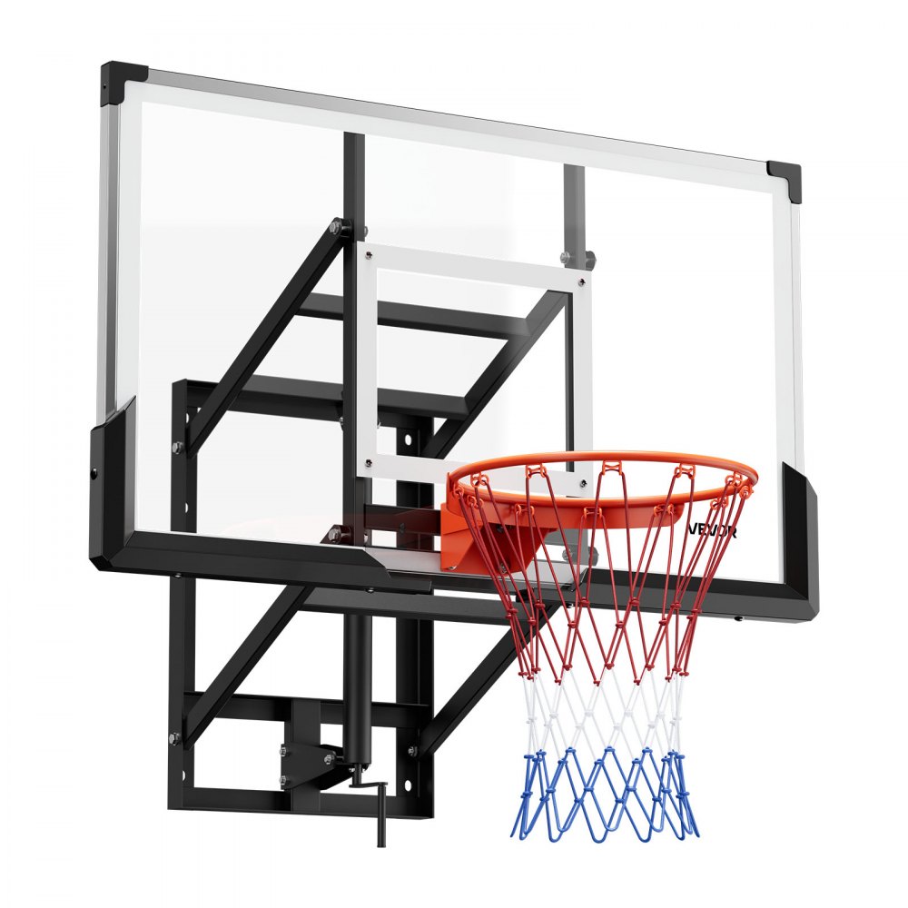 VEVOR Wall Mount Basketball Hoop, 54-inch PC Backboard Mounted Basketball Hoop Outdoor with Hand-Crank Adjustment, 0.11 inch Thickened Backboard, Classic Basketballs Hoops Design, Indoor & Outdoor Use