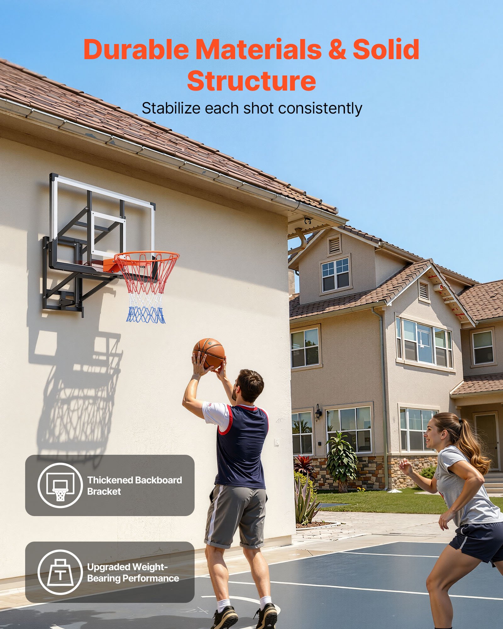 VEVOR Wall Mount Basketball Hoop, 54-inch PC Backboard Mounted Basketball Hoop Outdoor with Hand-Crank Adjustment, 0.11 inch Thickened Backboard, Classic Basketballs Hoops Design, Indoor & Outdoor Use