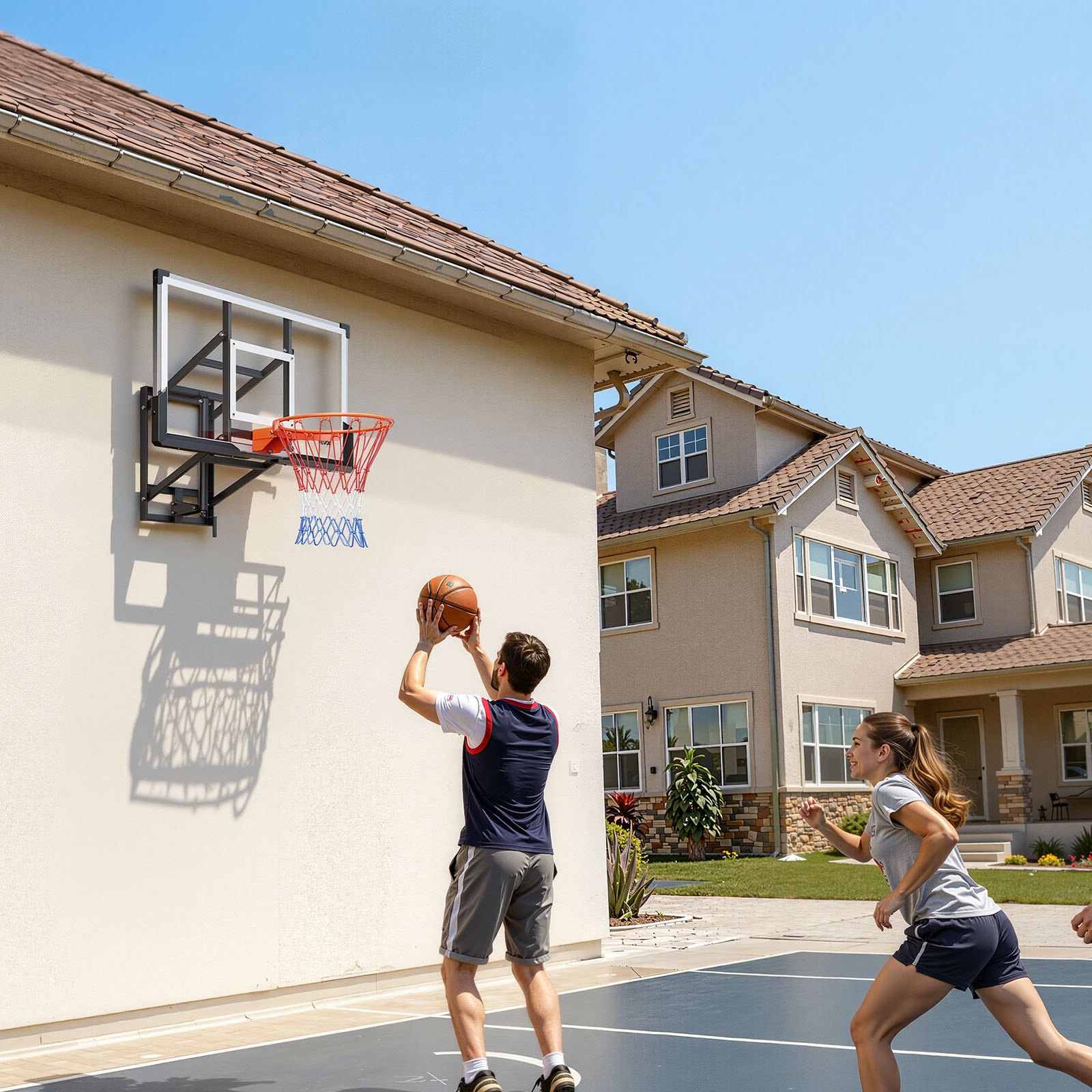 VEVOR Wall Mount Basketball Hoop, 54-inch PC Backboard Mounted Basketball Hoop Outdoor with Hand-Crank Adjustment, 0.11 inch Thickened Backboard, Classic Basketballs Hoops Design, Indoor & Outdoor Use