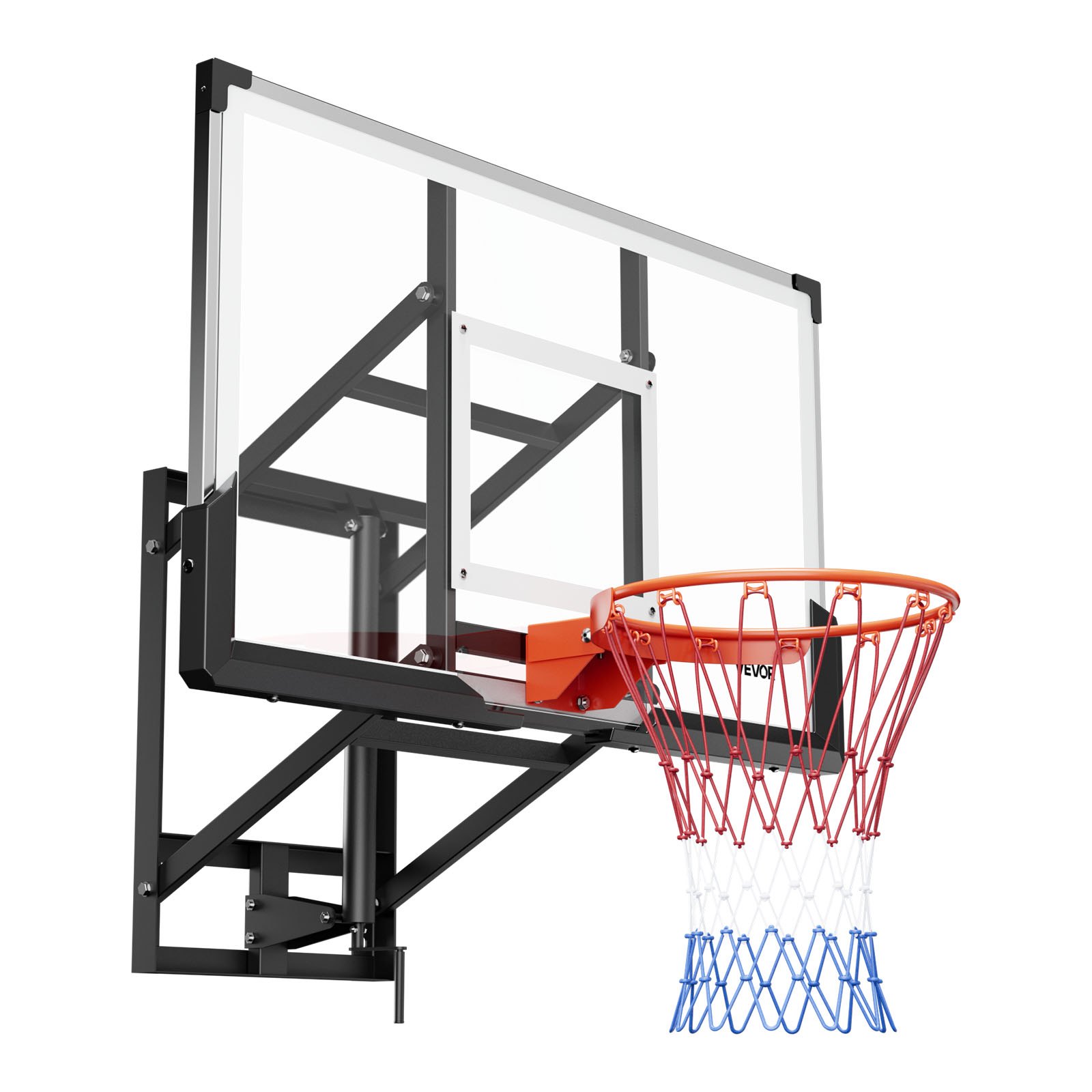 VEVOR Wall Mount Basketball Hoop, 54-inch PC Backboard Mounted Basketball Hoop Outdoor with Hand-Crank Adjustment, 0.11 inch Thickened Backboard, Classic Basketballs Hoops Design, Indoor & Outdoor Use