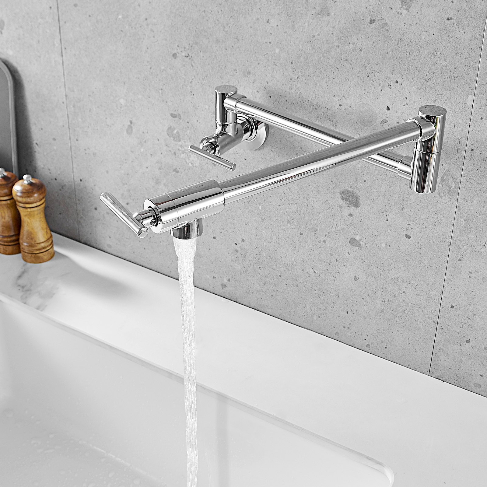 VEVOR Pot Filler Faucet Wall Mount Kitchen Pot Filler Solid Brass with 2 Handles