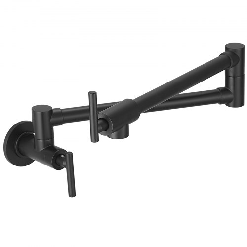 Matte Black Pot Filler Faucet - Wall Mount Commercial Style With Double Swing Arms