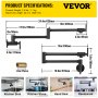VEVOR Pot Filler Faucet, Solid Brass Commercial Wall Mount Kitchen Stove Faucet with Matte Black Finish, Folding Restaurant Sink Faucet with Double Joint Swing Arm & 2 Handles 24.4"