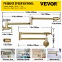VEVOR Pot Filler Faucet, Solid Brass Commercial Wall Mount Kitchen Stove Faucet with Gold Finish, Folding Restaurant Sink Faucet with Double Joint Swing Arm & 2 Handles 24.4"