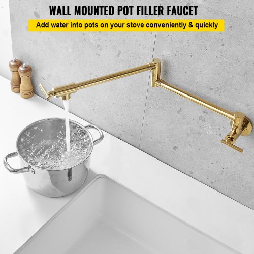 KES Brushed Gold Double Joint Swing Arm Pot Filler, CUPC NSF