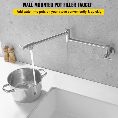 Pot Filler Faucet Brushed Gold – Wall Mount 360° Swing Arm, SUS304 Stainless Steel, Dual Valves, 20" Reach, NPT Commercial Style