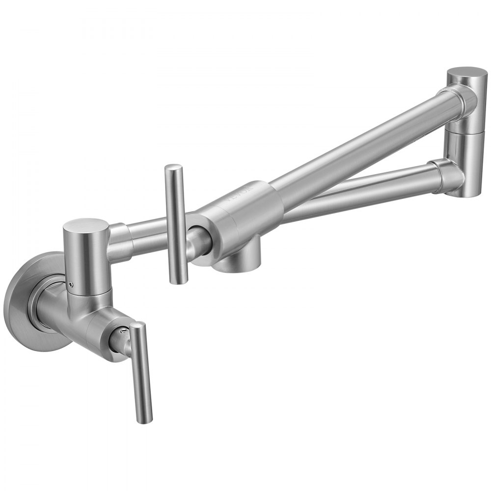 VEVOR Pot Filler Faucet, Solid Brass Commercial Wall Mount Kitchen Stove Faucet with Gold Brushed Finish, Folding Restaurant Sink Faucet with Double Joint Swing Arm & 2 Handles