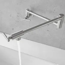 VEVOR Pot Filler Faucet, Solid Brass Commercial Wall Mount Kitchen Stove Faucet with Gold Brushed Finish, Folding Restaurant Sink Faucet with Double Joint Swing Arm & 2 Handles