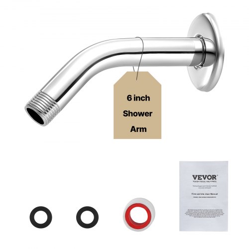 Shower Head Arm with Flange 6 Inches Wall Mounted Stainless Steel Chrome Finish
