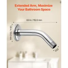 Shower Head Arm with Flange 6 Inches Wall Mounted Stainless Steel Chrome Finish