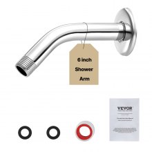 Shower Head Arm with Flange 6 Inches Wall Mounted Stainless Steel Chrome Finish