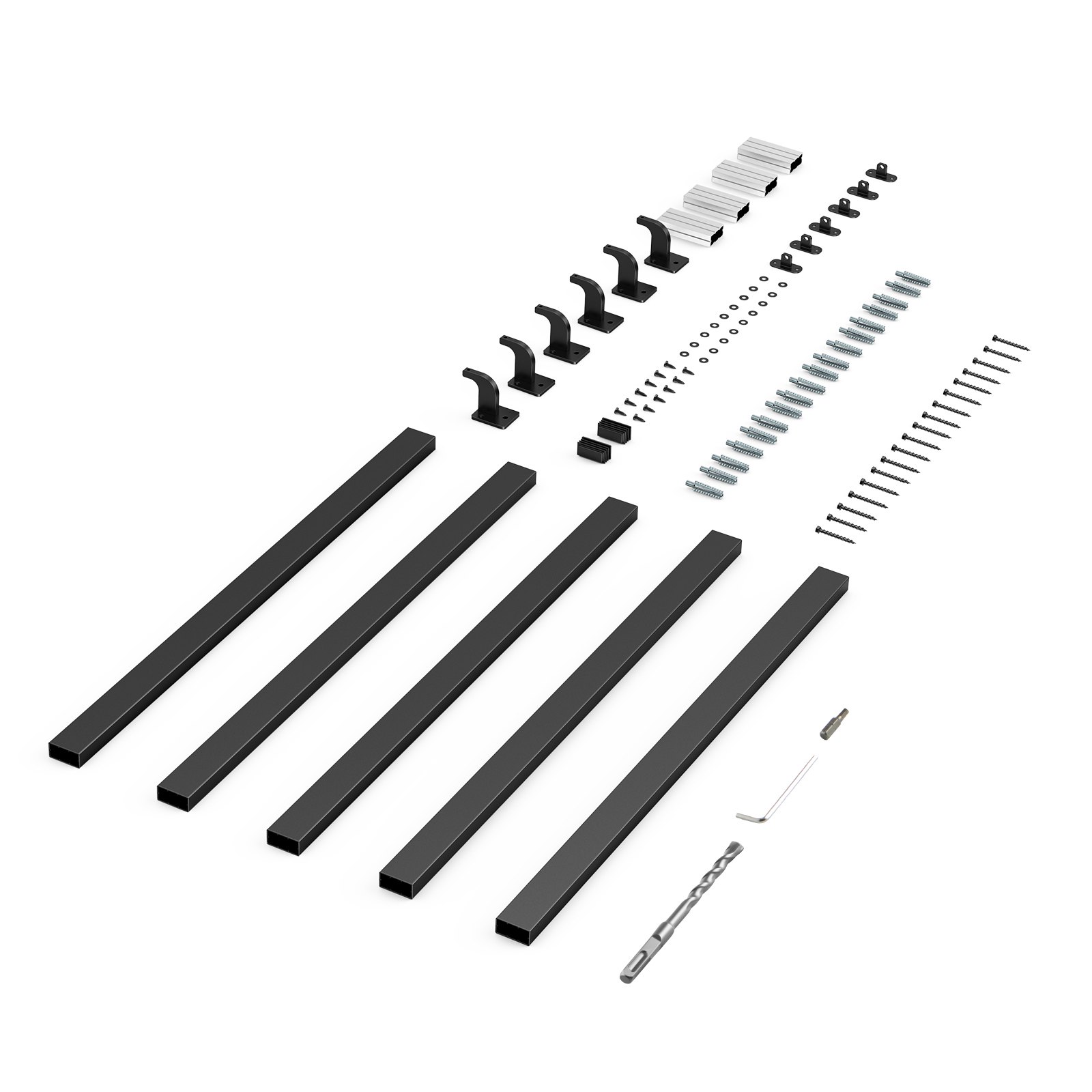 VEVOR Wall Mounted Stair Handrail, 15ft Black Aluminum Staircase Handrail Indoor, 250lbs Load Capacity, Industrial Railing Hand Rail for Steps, Square Tube for Loft Porch Deck, 6 Sections