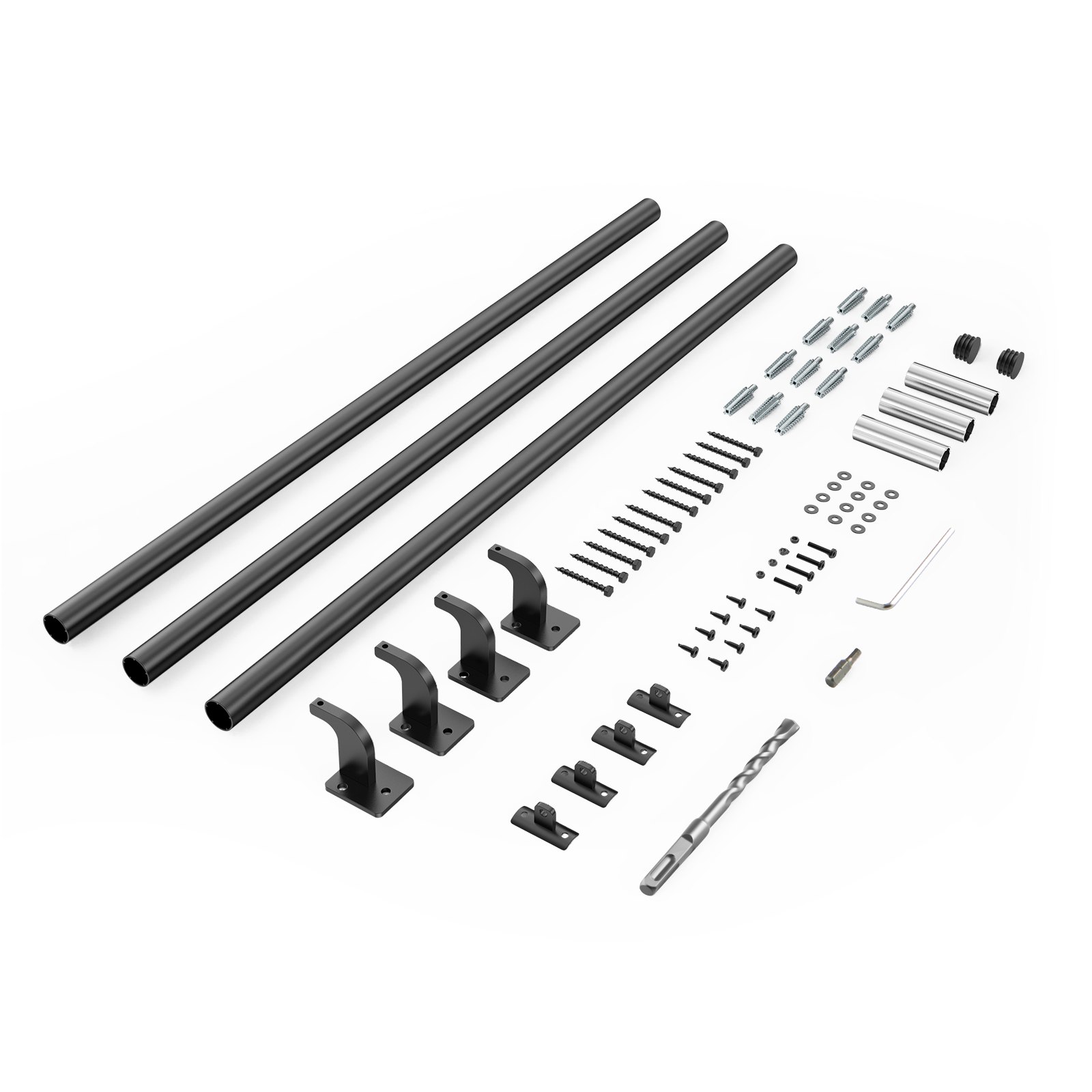 VEVOR Wall Mounted Stair Handrail, 3050mm Pipe Staircase Handrail, Black Galvanized Aluminum, 32mm Pipe Diameter, Indoor&Outdoor Staircase Railing, Industrial Hand Rail for Steps, Security Baluster