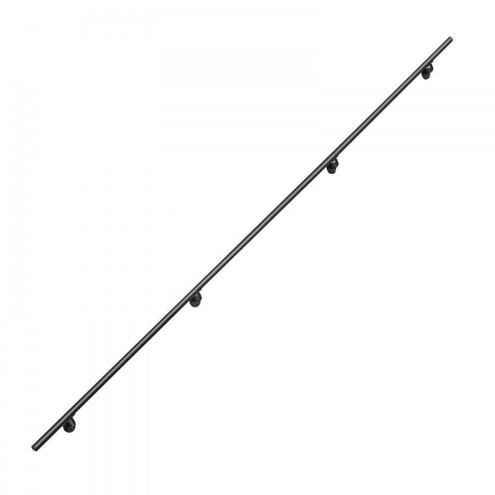 VEVOR Wall-Mounted Stair Handrail, 3048 mm 113.4 kg Black Metal Railing, for Indoor Steps, Loft, Porch & Hallways, Heavy-Duty Industrial Aluminum Alloy Hand Rail, Round Tube, with Mounting Hardware