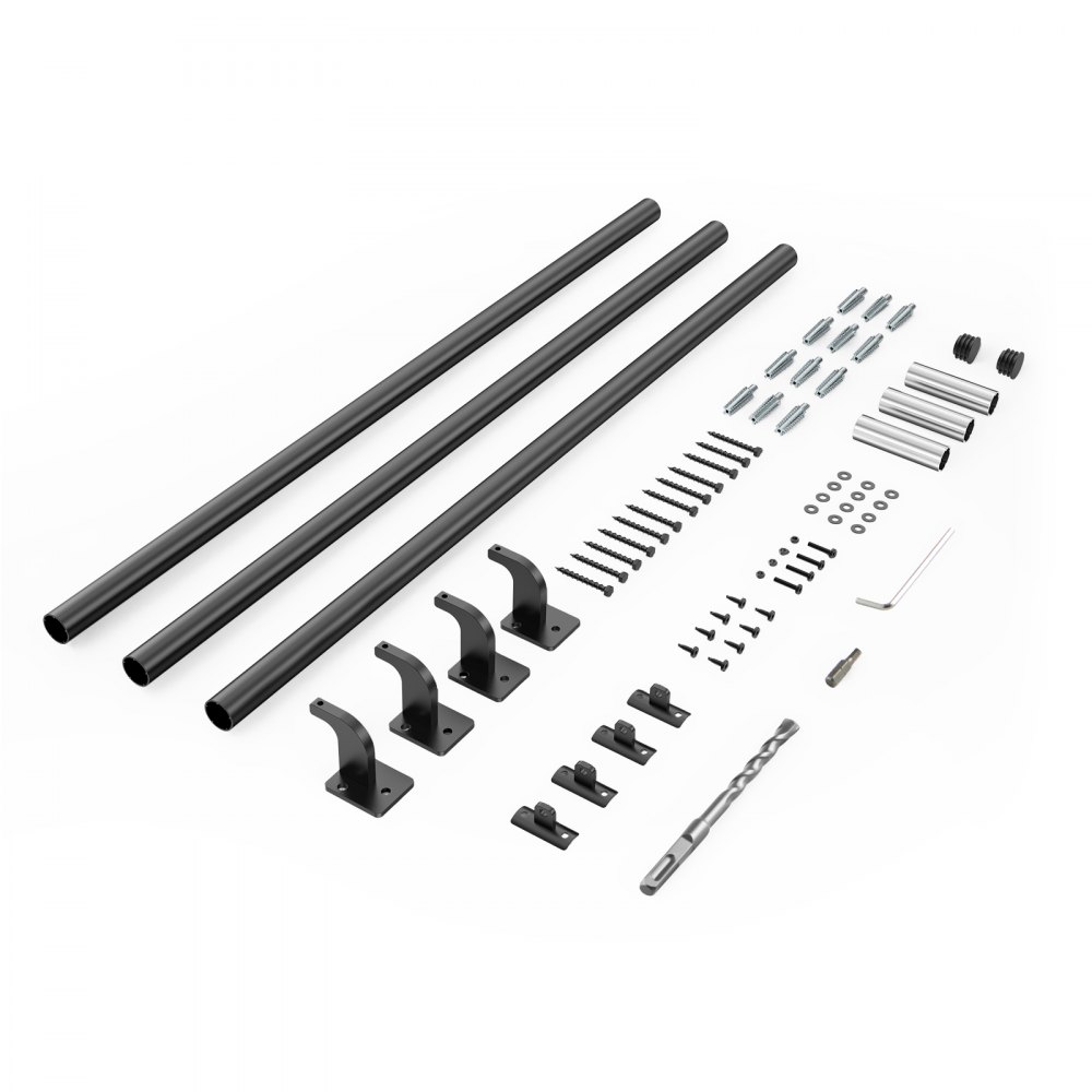 VEVOR Wall Mounted Stair Handrail, 3665mm Pipe Staircase Handrail, Black Galvanized Aluminum, 32mm Pipe Diameter, Indoor&Outdoor Staircase Railing, Industrial Hand Rail for Steps, Security Baluster