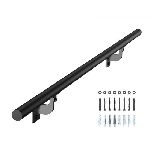 4ft Wall Mounted Stair Handrail Black Aluminum Indoor Outdoor Railing