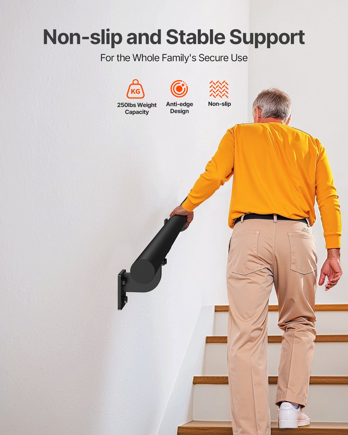 VEVOR Wall Mounted Stair Handrail, 1215mm Pipe Staircase Handrail, Black Galvanized Aluminum, 32mm Pipe Diameter, Indoor&Outdoor Staircase Railing, Industrial Hand Rail for Steps, Security Baluster