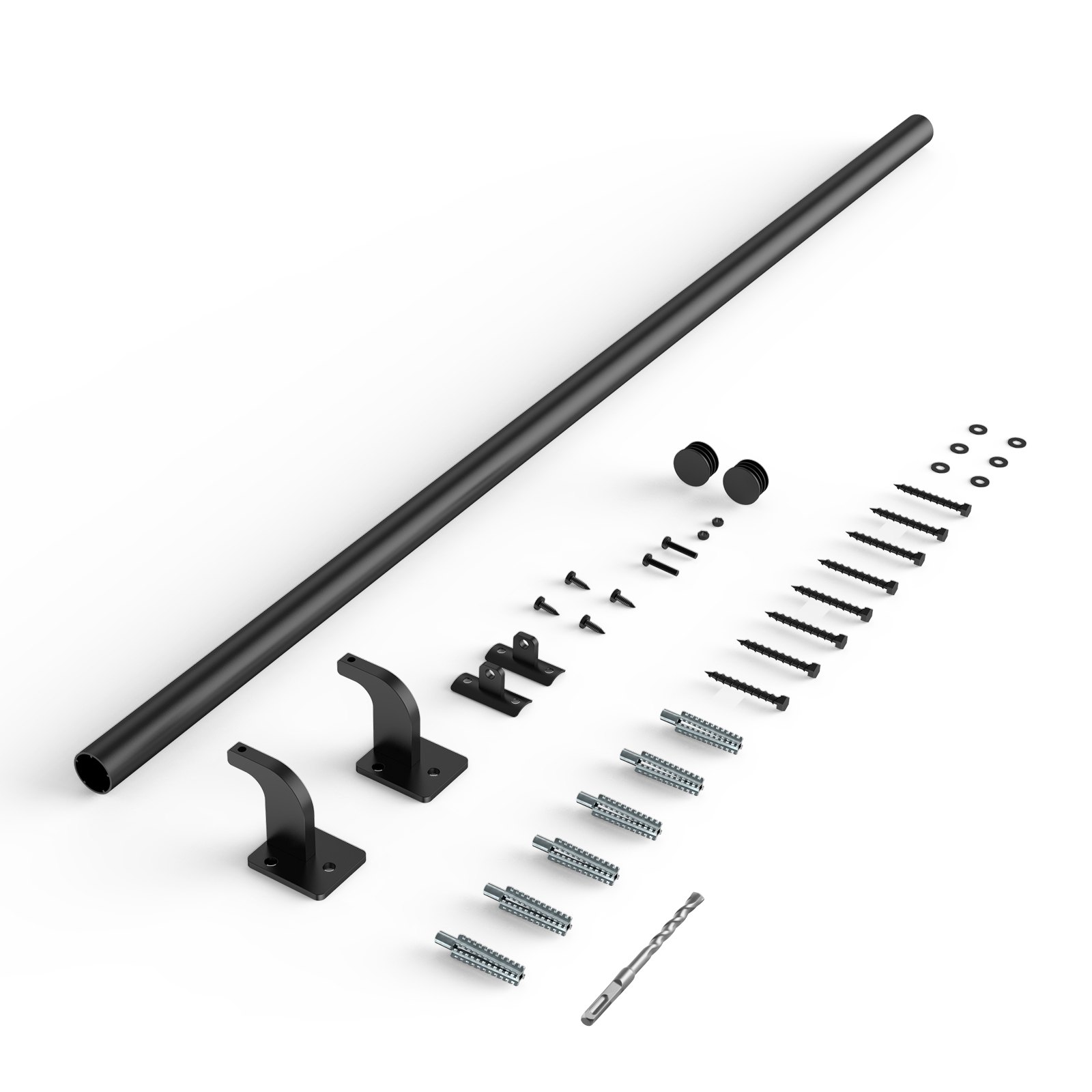 VEVOR Wall Mounted Stair Handrail, 1215mm Pipe Staircase Handrail, Black Galvanized Aluminum, 32mm Pipe Diameter, Indoor&Outdoor Staircase Railing, Industrial Hand Rail for Steps, Security Baluster