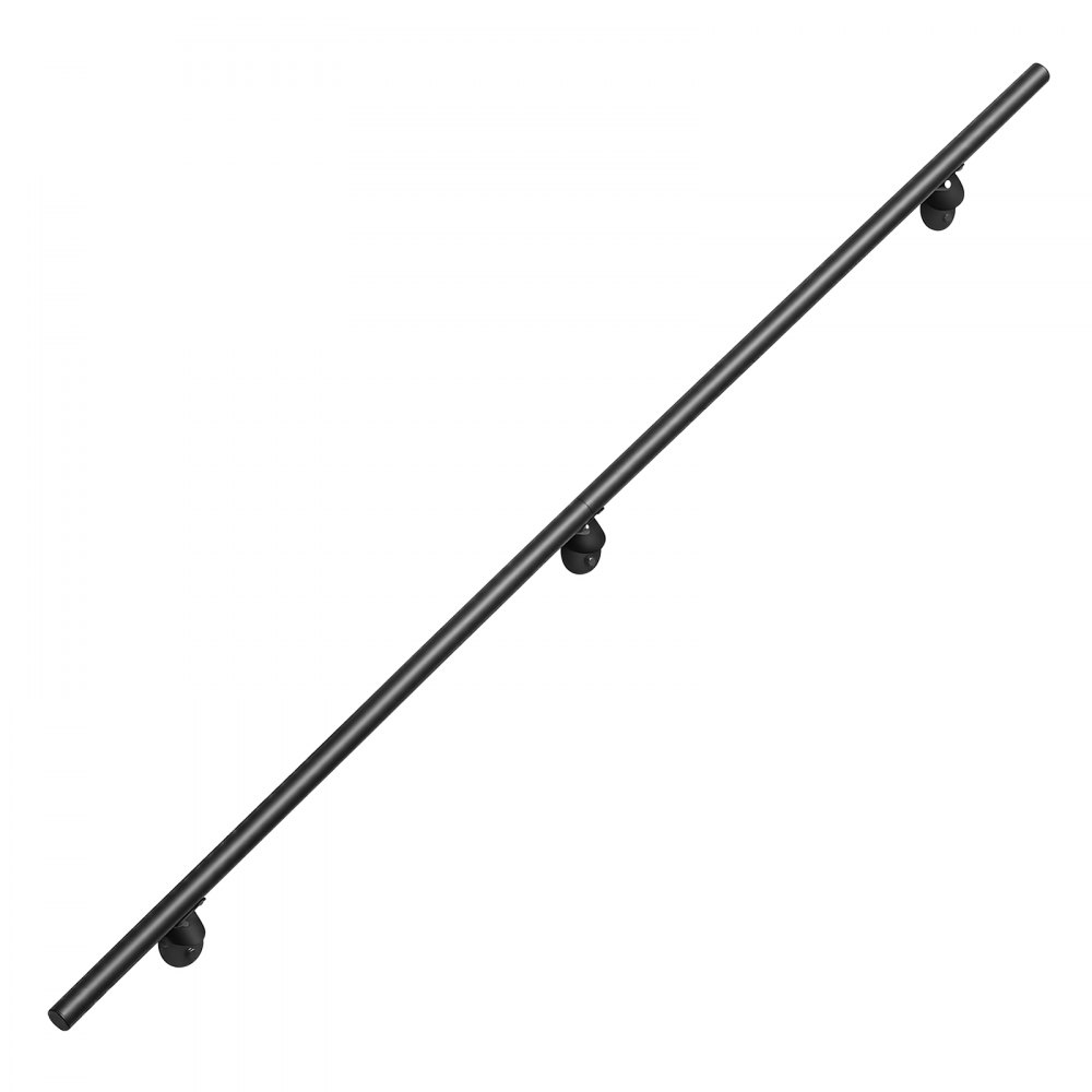VEVOR Wall-Mounted Stair Handrail, 5 ft 250 lbs Load Black Metal Railing, for Indoor Steps, Loft, Porch & Hallways, Heavy-Duty Industrial Aluminum Alloy Hand Rail, Round Tube, with Mounting Hardware