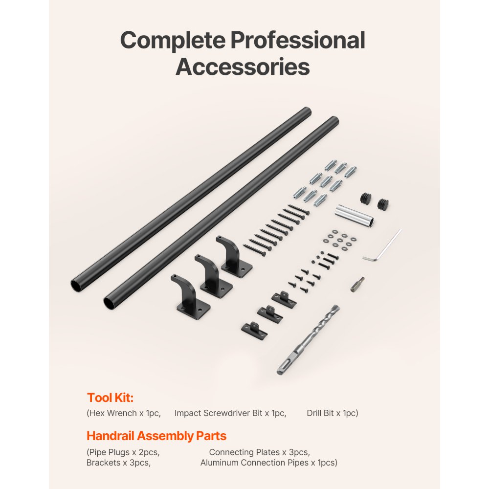 VEVOR Wall Mounted Stair Handrail, 1825mm Pipe Staircase Handrail, Black Galvanized Aluminum, 32mm Pipe Diameter, Indoor&Outdoor Staircase Railing, Industrial Hand Rail for Steps, Security Baluster