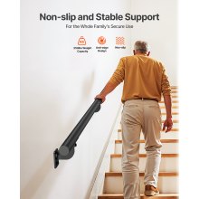 6ft Wall Mounted Stair Handrail Black Aluminum Indoor Outdoor Railing