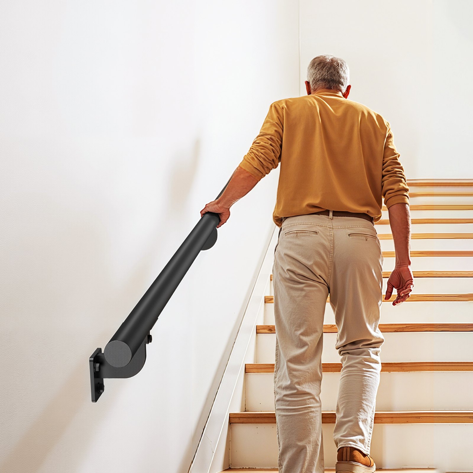 VEVOR Wall Mounted Stair Handrail, 2130mm Pipe Staircase Handrail, Black Galvanized Aluminum, 32mm Pipe Diameter, Indoor& Outdoor Staircase Railing, Industrial Hand Rail for Steps, Security Baluster