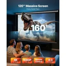 VEVOR Motorized Projector Screen, 120 inch 4:3 1080 HD Electric Projector Screen, Wall Mounted Projection Dispaly Projector with Remote Control, Automatic Movie Screen for Family Home Office Theater