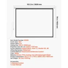 VEVOR Motorized Projector Screen, 120 inch 4:3 1080 HD Electric Projector Screen, Wall Mounted Projection Dispaly Projector with Remote Control, Automatic Movie Screen for Family Home Office Theater