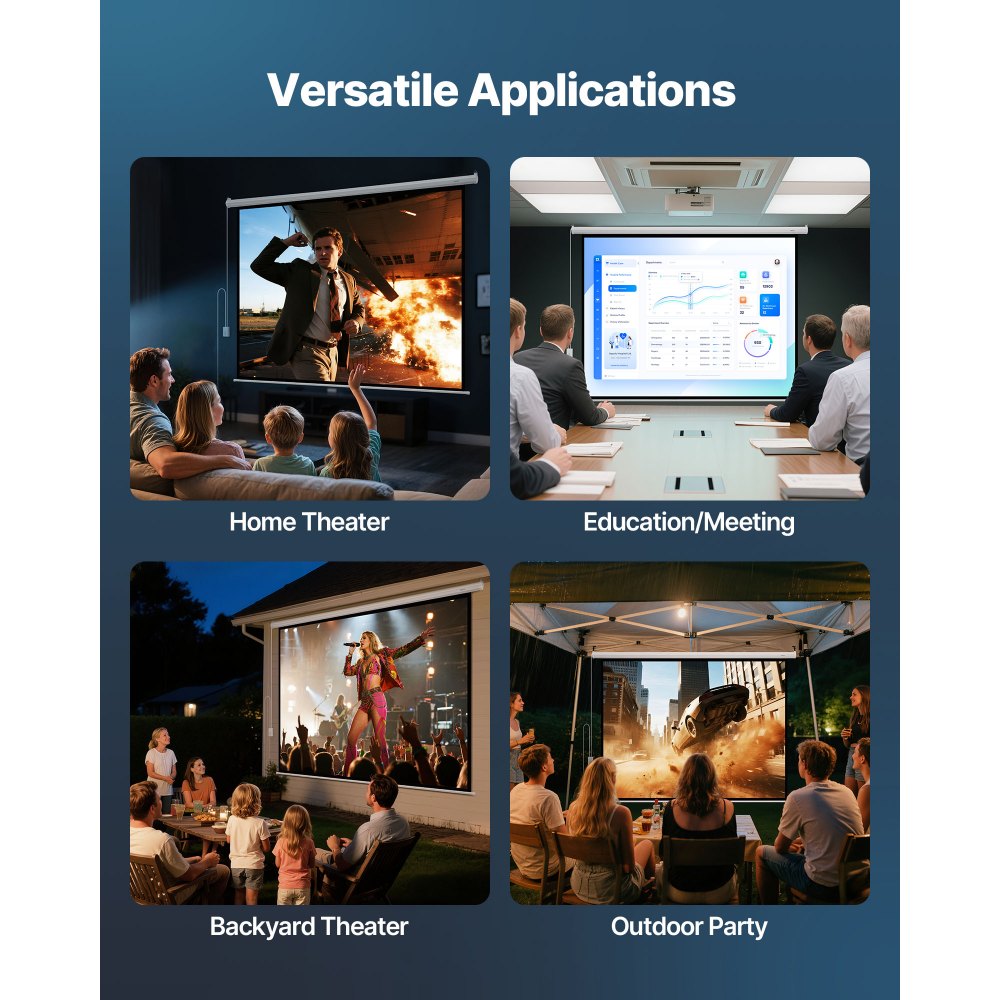 Projekční plátno VEVOR s motorem, 3048 mm 4:3 1080 HD elektrické projekční plátno, nástěnný projekční displej s dálkovým ovládáním, automatické filmové plátno pro rodinné domácí kancelářské kino