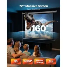 VEVOR Motorized Projector Screen, 72 inch 4:3 1080 HD Electric Projection Screen, Wall Mounted Projection Dispaly Projector with Remote Control, Automatic Movie Screen for Family Home Office Theater