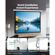 VEVOR Motorized Projector Screen, 72 inch 4:3 1080 HD Electric Projection Screen, Wall Mounted Projection Dispaly Projector with Remote Control, Automatic Movie Screen for Family Home Office Theater