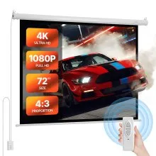 VEVOR Motorized Projector Screen, 72 inch 4:3 1080 HD Electric Projection Screen, Wall Mounted Projection Dispaly Projector with Remote Control, Automatic Movie Screen for Family Home Office Theater